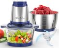 KOIOS 500W Powerful Electric Food Processor with 8 Cup Stainless Steel & Glass Bowls, 2 Speed Mode Electric Food Chopper with 2 Sets Blades Electric M