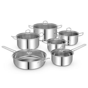 12 Piece Pots and Pans Set with Tempered Glass Lids and Handles