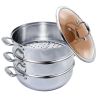 SOGA 3 Tier 30cm Heavy Duty Stainless Steel Food Steamer Vegetable Pot Stackable Pan Insert with Glass Lid