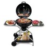 Kettle Charcoal Grill with 2 Side Tables, Storage Shelf, Upgraded Ash Catcher, Thermometer, Air Vents, Outdoor Cooking Barbecue Grill with Wheels