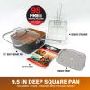 6 Quart XL Nonstick Copper Deep Square All in One 6 Qt Casserole Chef's Pan & Stock Pot- 4 Piece Set