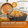 6 Quart XL Nonstick Copper Deep Square All in One 6 Qt Casserole Chef's Pan & Stock Pot- 4 Piece Set