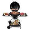 Kettle Charcoal Grill with 2 Side Tables, Storage Shelf, Upgraded Ash Catcher, Thermometer, Air Vents, Outdoor Cooking Barbecue Grill with Wheels