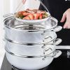 SOGA 3 Tier 32cm Heavy Duty Stainless Steel Food Steamer Vegetable Pot Stackable Pan Insert with Glass Lid