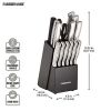 Farberware 5152497 15-Piece High-Carbon Stamped Stainless Steel Kitchen Knife Set with Wood Block, Steak Knives, Razor-Sharp, Black