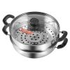 VEVOR Steamer Pot, 11in/28cm Steamer Pot for Cooking with 3QT Stock Pot and Vegetable Steamer, Food-Grade 304 Stainless Steel Food Steamer Cookware wi