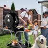 Kettle Charcoal Grill with 2 Side Tables, Storage Shelf, Upgraded Ash Catcher, Thermometer, Air Vents, Outdoor Cooking Barbecue Grill with Wheels