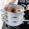 SOGA 3 Tier 32cm Heavy Duty Stainless Steel Food Steamer Vegetable Pot Stackable Pan Insert with Glass Lid