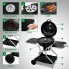 Kettle Charcoal Grill with 2 Side Tables, Storage Shelf, Upgraded Ash Catcher, Thermometer, Air Vents, Outdoor Cooking Barbecue Grill with Wheels