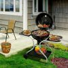 Kettle Charcoal Grill with 2 Side Tables, Storage Shelf, Upgraded Ash Catcher, Thermometer, Air Vents, Outdoor Cooking Barbecue Grill with Wheels