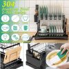 Tableware drying rack, 2nd floor large kitchen counter utensil drying rack, stainless steel utensil drying rack/knife/cup/cutting board with drainage