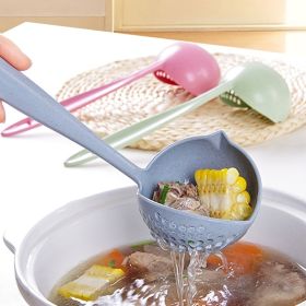 2pcs Long Handle Soup Spoon With Filter Strainer (Color: Beige)