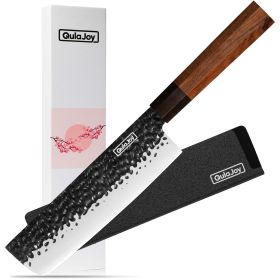 Qulajoy 7 Inch Santoku Knife - Professional Japanese Chef Knife - Razor Sharp 9cr18mov Blade - Hammered Kitchen Knife - Octagonal Rosewood Handle With (size: Nakiri)