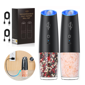 Gravity Electric Salt And Pepper Grinder Set Automatic Shakers Mill Grinder With LED Light, Battery Powered Adjustable Coarseness One Hand Operation, (Color: Rechargeable)