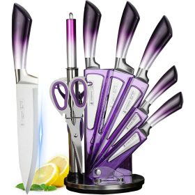 Knife Set, 9-Pieces Purple Gradient Handle Stainless Steel Chef Knife Set, Ultra Sharp Non-stick Cooking Knife Set with Acrylic Stand for Cutting Chop (Brand: Dot Pet)